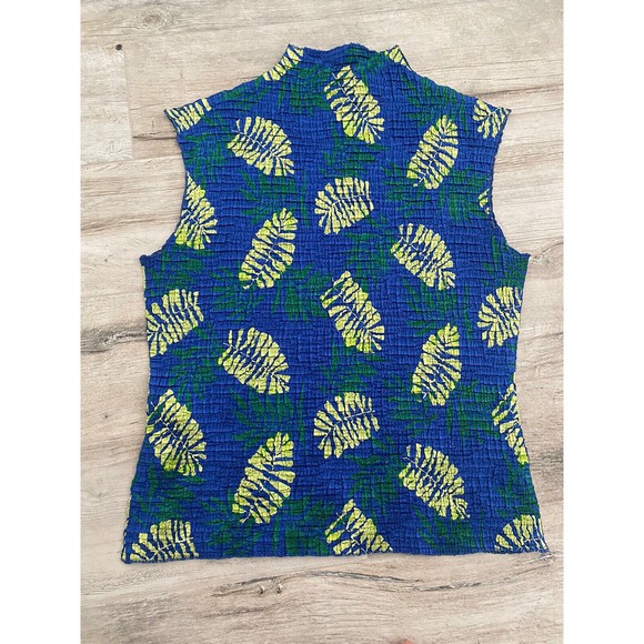 CASUAL CORNER Women's sleeveless Blue Palm top M Medium polyester Texture Tank - Picture 4 of 5